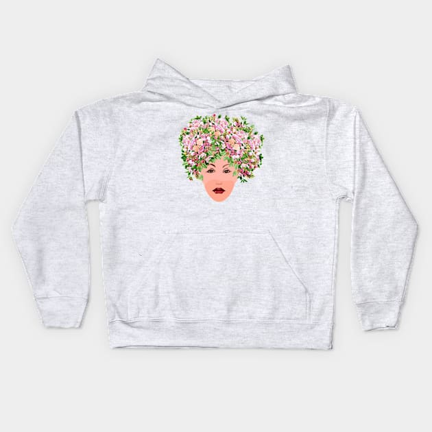 Red apple tree blossoms wreath on woman head Kids Hoodie by IngaDesign